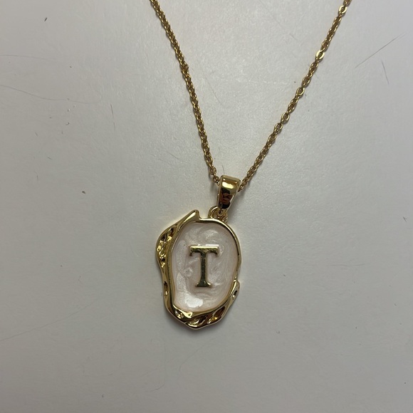 18k Gold Plated Enamel/mother of pearl Pendant with Initial - Picture 1 of 2